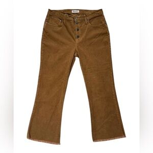 Madewell Cali Demi Boot Corduroy pant womens 32 brown high rise raw hem stretch